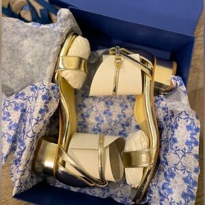 Sarah Flint BRAND NEW gold block sandals size 40 or Us 9-9.5